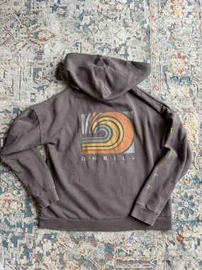 O'Neill Gray Zip-Up Hoodie with Retro Wave Graphic